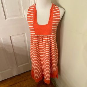 J. Crew salmon white striped beach tank dress